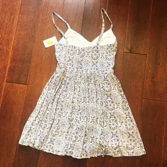 B.Darlin Paisley Print Corset Waist Fit-And-Flare Dress / Navy Blue & White - Picture 5 of 11